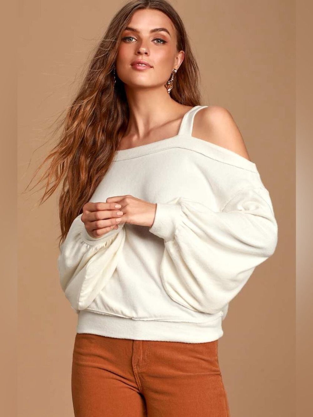 We The Free Flaunt It Ivory One-Shoulder Sweater Top Size Small